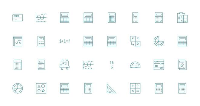 Math Icon Collection with 32 Thin Line Designs Simple Icons for Interface and Wireframes vector