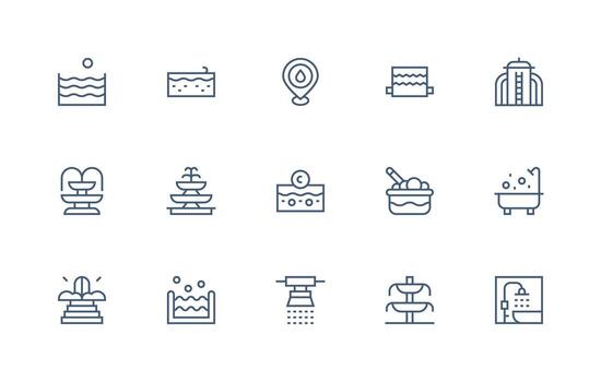Water Feature Visual Pack containing 15 Regular Line Icons Dashboard Icon Series vector