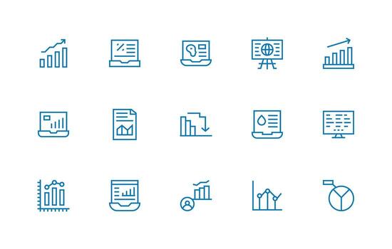 Statistics featuring 15 Icons in Regular Line Design Design Icon Pack vector