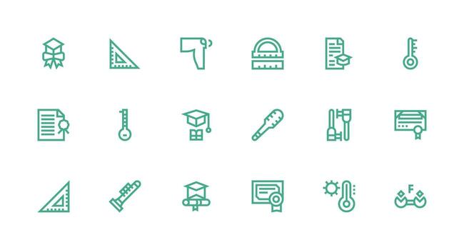 18 Icons for Degree in Strong Stroke Line Format Design Ready Icon Set for Teams vector