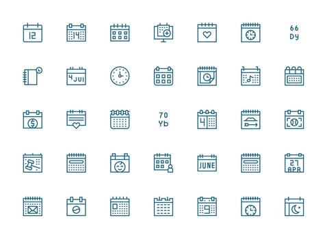 fecha diseño íconos presentando 35 en regular limpiar línea estilo simplificado icono paquete para visual herramientas vector