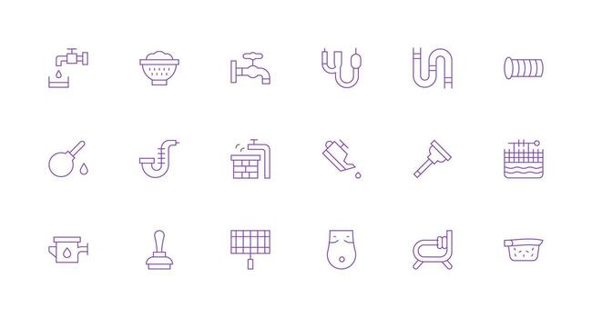 mínimo línea estilo desagüe íconos con 18 vectores neutral estilo íconos para ninguna proyecto