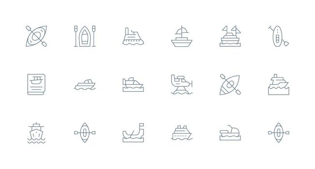 Watercraft Icon Set with 18 Minimal Line Graphics UI Icon Set vector