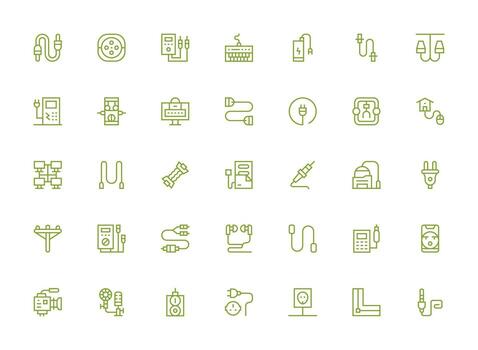 Cable Icon Set with 35 Regular Clean Line Graphics Flexible Icon System for Web Interfaces vector