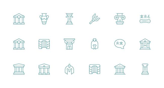 Greek Design Icons featuring 18 in Minimal Line Style Web and App Icon Pack Collection vector
