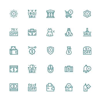Savings Icon Set with 25 Medium Stroke Outline Graphics UI Icon Set vector