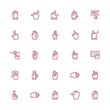 hacer clic presentando 25 íconos en medio carrera contorno diseño icono conjunto para aplicaciones vector