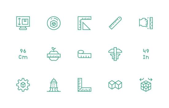 Dimension including 15 Regular Line Illustrations Icon Set for Projects vector
