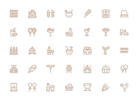 35 íconos para fiesta en regular limpiar línea formato de confianza íconos para todas interfaces vector