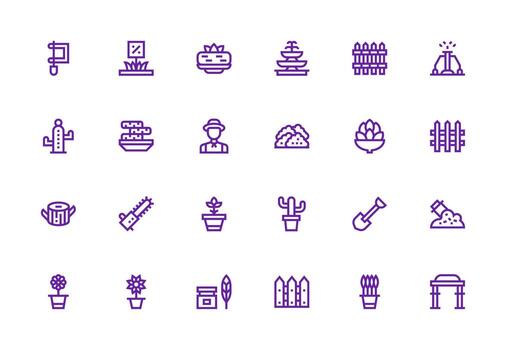 24 íconos para paisajismo en grueso línea línea formato escalable íconos para multiplataforma interfaces vector
