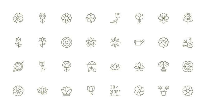 32 Delgado línea estilo íconos desde flor colección interfaz icono colección vector