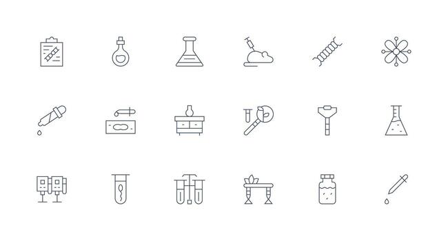 Laboratory Design Icons featuring 18 in Minimal Line Style Compact Icon Set vector