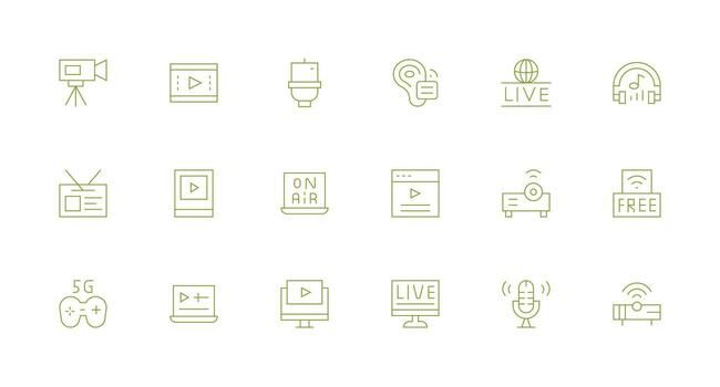Streaming Icon Collection with 18 Minimal Line Designs Scalable Icons for All Themes vector