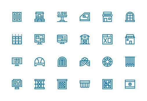 Window Icon Set with 24 Thick Line Line Graphics Simple Icons for Interface and Wireframes vector