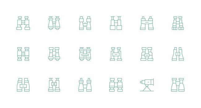 Spotting Scope Set with 18 Minimal Line Icons Multi-Purpose Icon Set vector