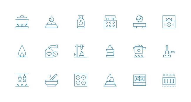 18 Minimal Line Icons for Burner Graphics Theme-Based Icon Pack vector