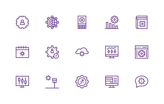 Settings Visual Pack containing 15 Regular Line Icons Design Icon Pack vector