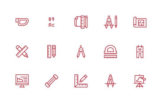 15 Icons for Technical Drawing in Regular Line Format Pixel Perfect Icons for Modern Apps vector