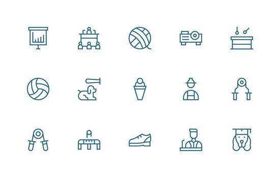 15 Training Icons in Regular Line Aesthetic Balanced Icon Set for Functional Design vector