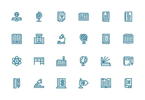 Study featuring 24 Icons in Thick Line Line Design Digital Icon Collection vector