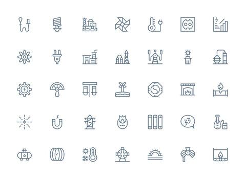 Energy Design Icons featuring 35 in Regular Clean Line Style Simple Icons for Interface and Wireframes vector