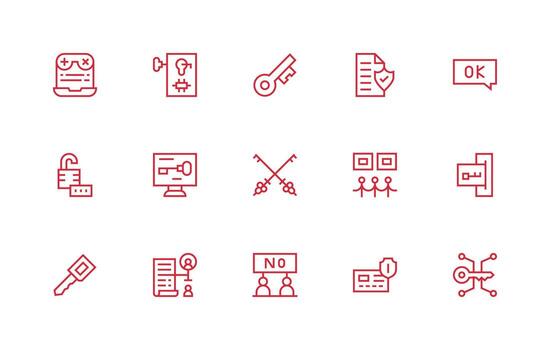 permiso diseño íconos presentando 15 en regular línea estilo icono colección conjunto vector