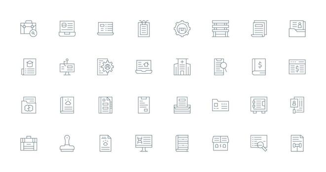 Records Design Icons featuring 32 in Thin Line Style Versatile Icon Collection for Designers vector