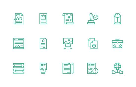 Regular Line Icons from Document Set with 15 Vectors UI-Ready Icon Collection