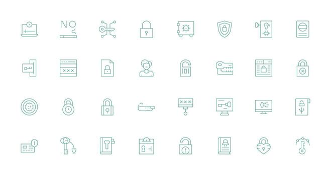 32 Thin Line Vectors for Password Theme Responsive Icon Set for Flexible Layouts