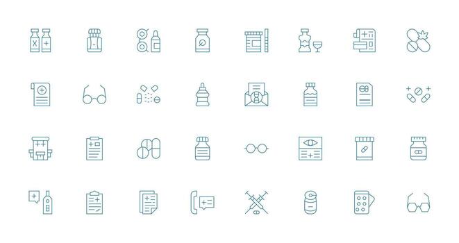 32 Icons for Prescription in Thin Line Format Clean Icon Collection for Web Use vector