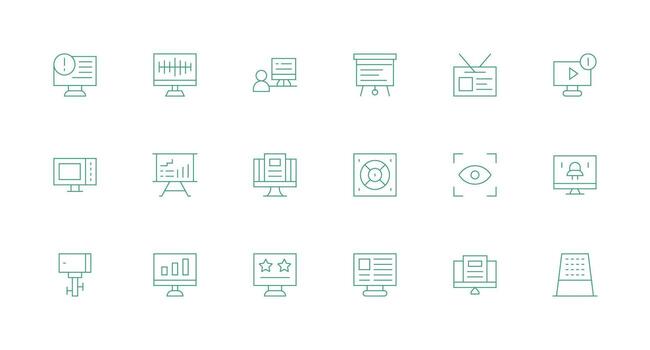 Screen Icon Set with 18 Minimal Line Graphics Multi-Style Icons for Creative Projects vector