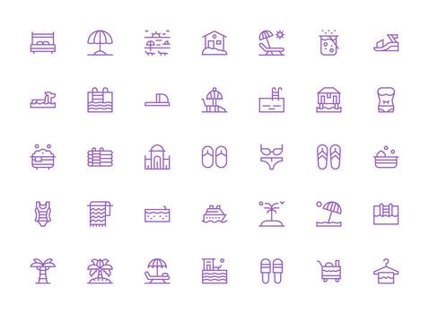 35 Regular Clean Line Designs for Resort Icons Complete Icon Bundle for Web Design vector