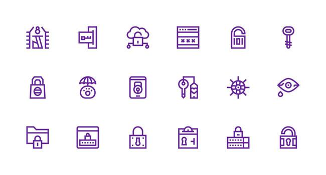 Strong Stroke Line Style Password Icons with 18 Vectors Smart Icon Collection