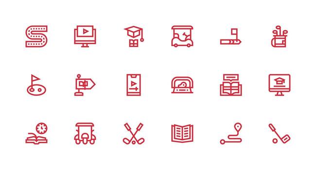 Course Icon Set with 18 Strong Stroke Line Graphics Icon Set for Apps vector