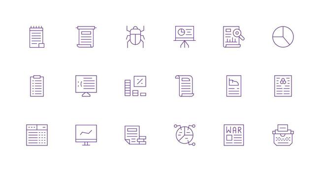 18 mínimo línea íconos para reporte gráficos mínimo icono paquete vector