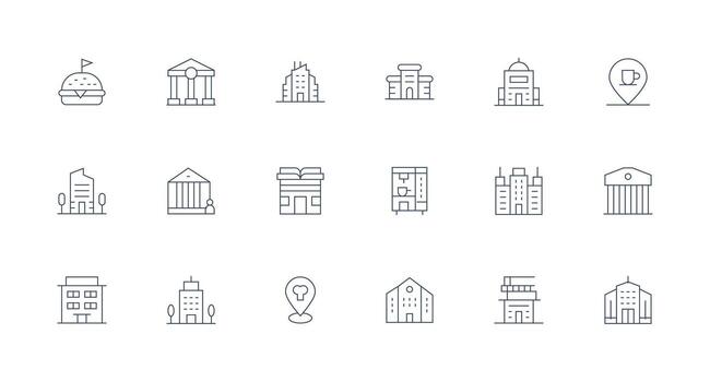 Establishment Icon Collection with 18 Minimal Line Designs Multi-Purpose Icon Set vector
