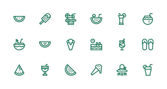 Summertime featuring 18 Icons in Strong Stroke Line Design Quick Access Icons for UI Development vector