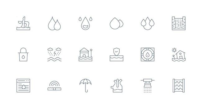 18 Icons for Flood in Minimal Line Format Multi-Style Icon Collection vector