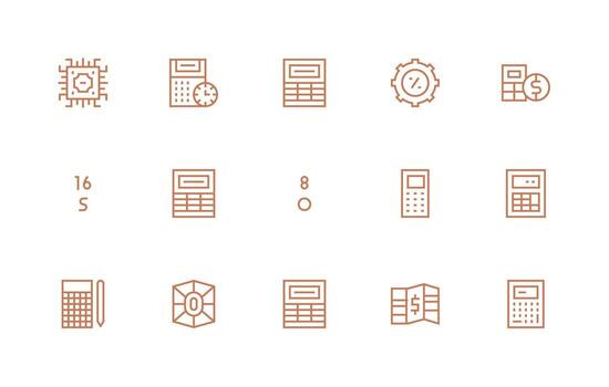 Calculation Icon Set with 15 Regular Line Graphics Complete Icon Set for Mobile Apps vector