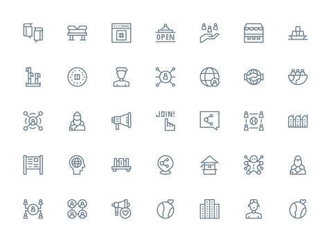 35 regular limpiar línea íconos para comunidad gráficos icono conjunto para aplicaciones vector