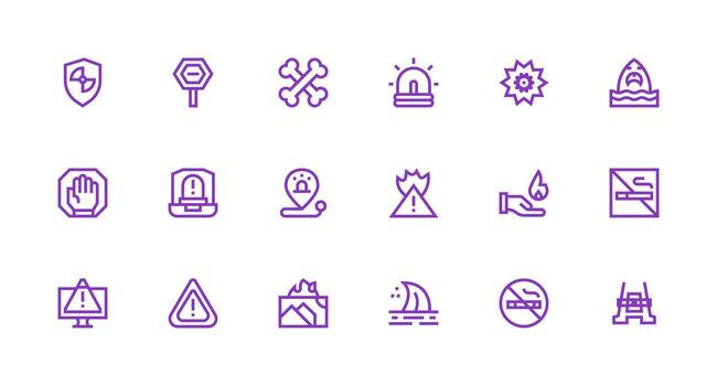 Warning Sign Icon Set with 18 Strong Stroke Line Graphics Simplified Icon Pack for Visual Tools vector