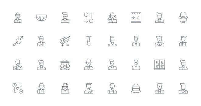 Male Icon Set with 32 Thin Line Graphics Core Icon Collection for Daily Tasks vector
