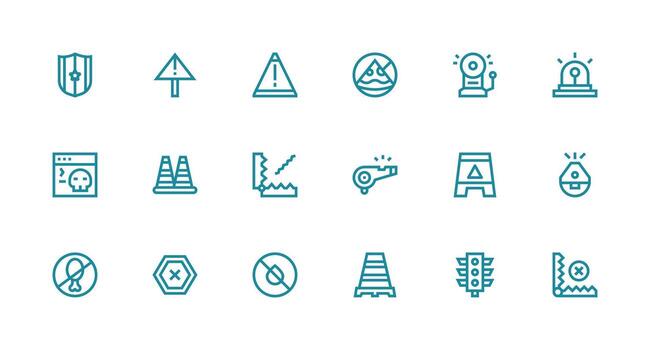 Caution Design Icons featuring 18 in Strong Stroke Line Style Clean Icon Collection for Web Use vector