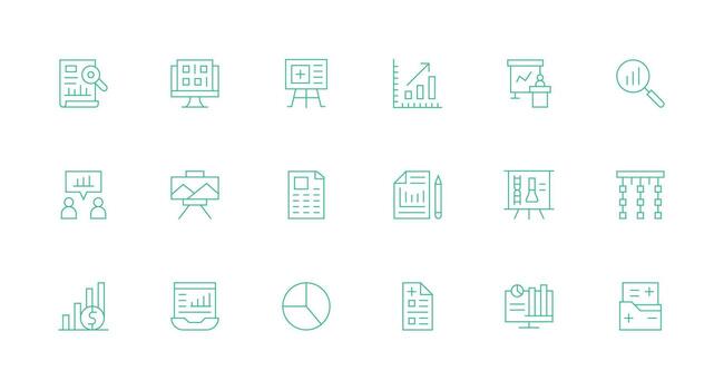 Chart Design Icons featuring 18 in Minimal Line Style General Use Icon Pack vector