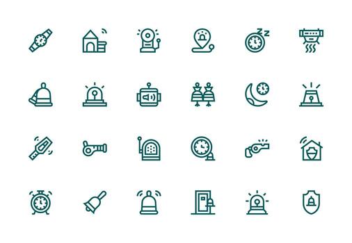 Alarm Visual Pack containing 24 Thick Line Line Icons Fully Editable Icon Set for Web vector