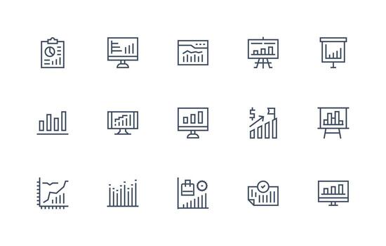 Bar Chart featuring 15 Icons in Regular Line Design Dashboard Icon Series vector