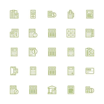 25 Calculator Icons in Medium Stroke Outline Aesthetic Clean Icon Collection for Web Use vector