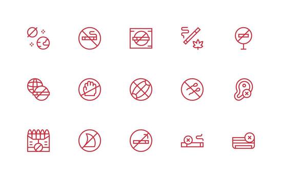 Prohibited Icon Set with 15 Regular Line Graphics Multi-Style Icon Collection vector