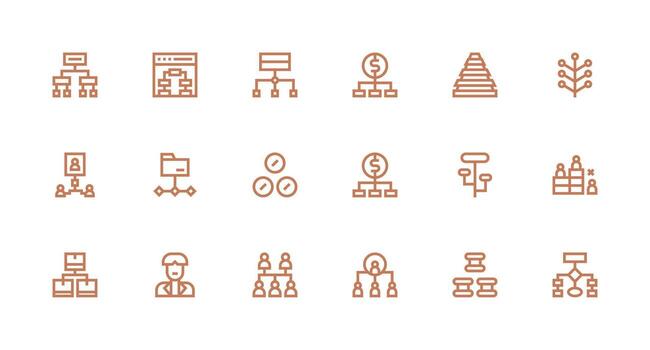 Hierarchy Visual Pack containing 18 Strong Stroke Line Icons Dashboard Icon Series vector