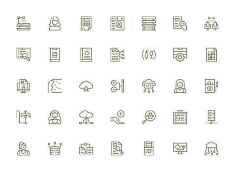 base de datos presentando 35 íconos en regular limpiar línea diseño todas dispositivo compatible icono conjunto vector